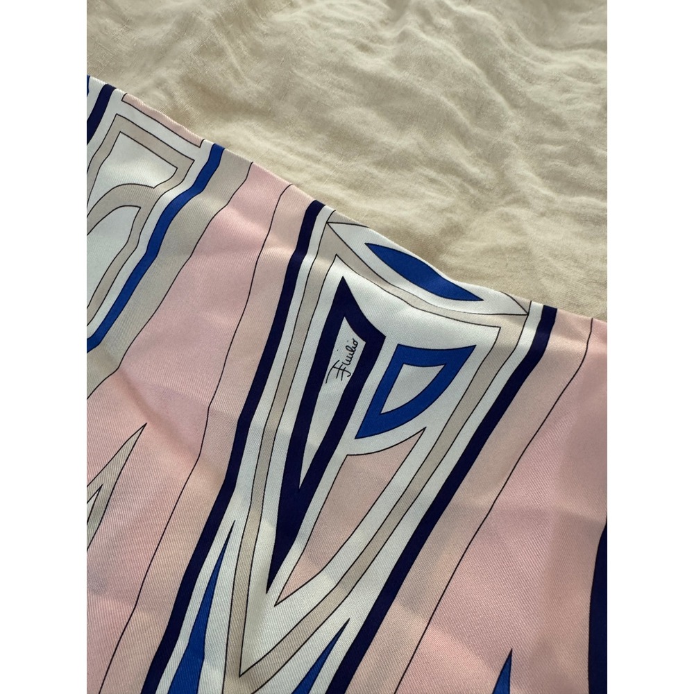 Emilio Pucci Silk Scarf Pink Blue Geometric Abstract Print Made in Italy Square - Picture 3 of 4